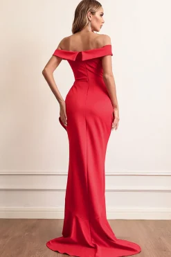 Vermelho Fora do Ombro Vestido de Festa