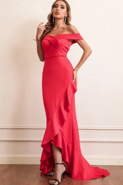 Vermelho Fora do Ombro Vestido de Festa