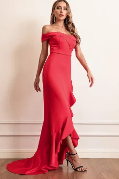 Vermelho Fora do Ombro Vestido de Festa