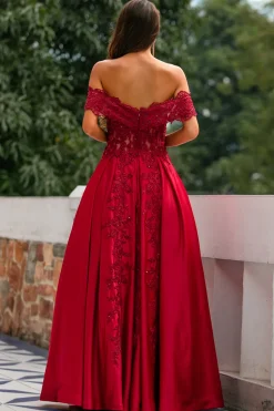 Vermelho fora do ombro Vestidos de Cerimónia