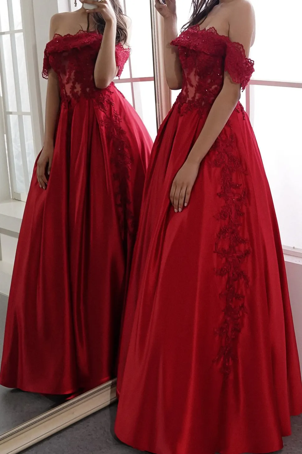 Vermelho fora do ombro Vestidos de Cerimónia