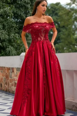 Vermelho fora do ombro Vestidos de Cerimónia