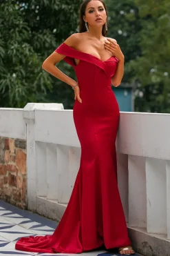 Vermelho fora do ombro Vestidos De Baile