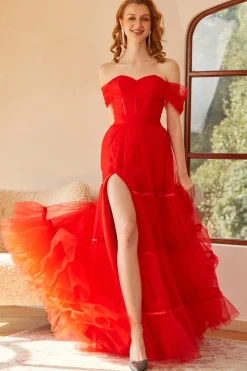 Vermelho fora do vestido do baile de ombros