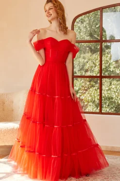 Vermelho fora do vestido do baile de ombros