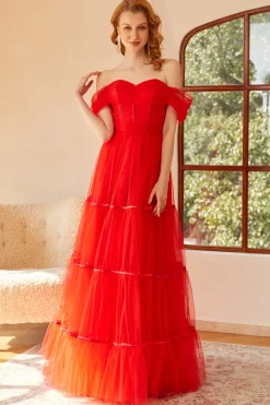 Vermelho fora do vestido do baile de ombros