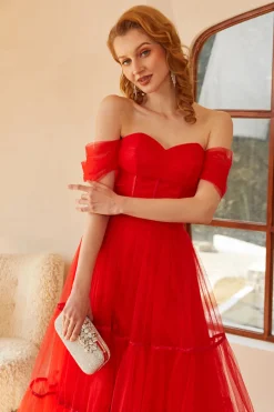 Vermelho fora do vestido do baile de ombros
