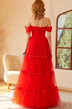 Vermelho fora do vestido do baile de ombros
