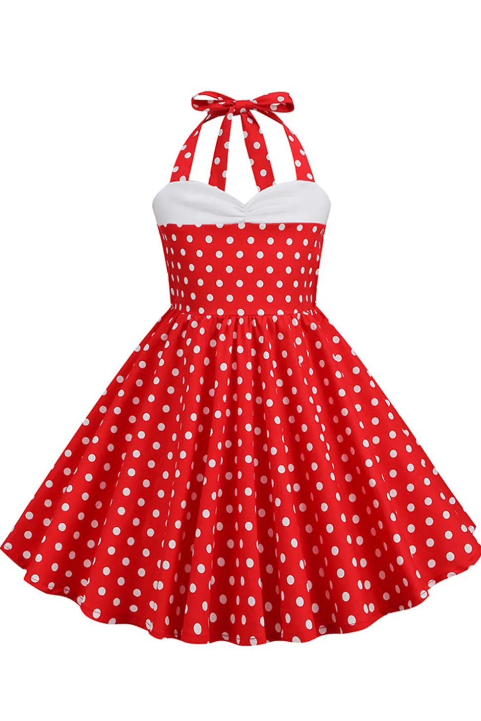 Vermelho Halter Pontos de Polka 1950s Vestido de Menina