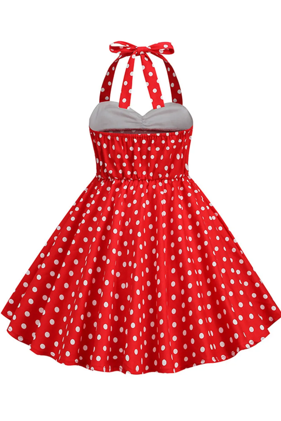 Vermelho Halter Pontos de Polka 1950s Vestido de Menina