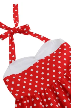 Vermelho Halter Pontos de Polka 1950s Vestido de Menina