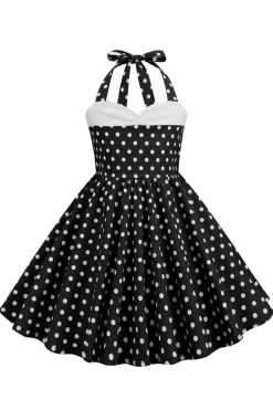 Vermelho Halter Pontos de Polka 1950s Vestido de Menina