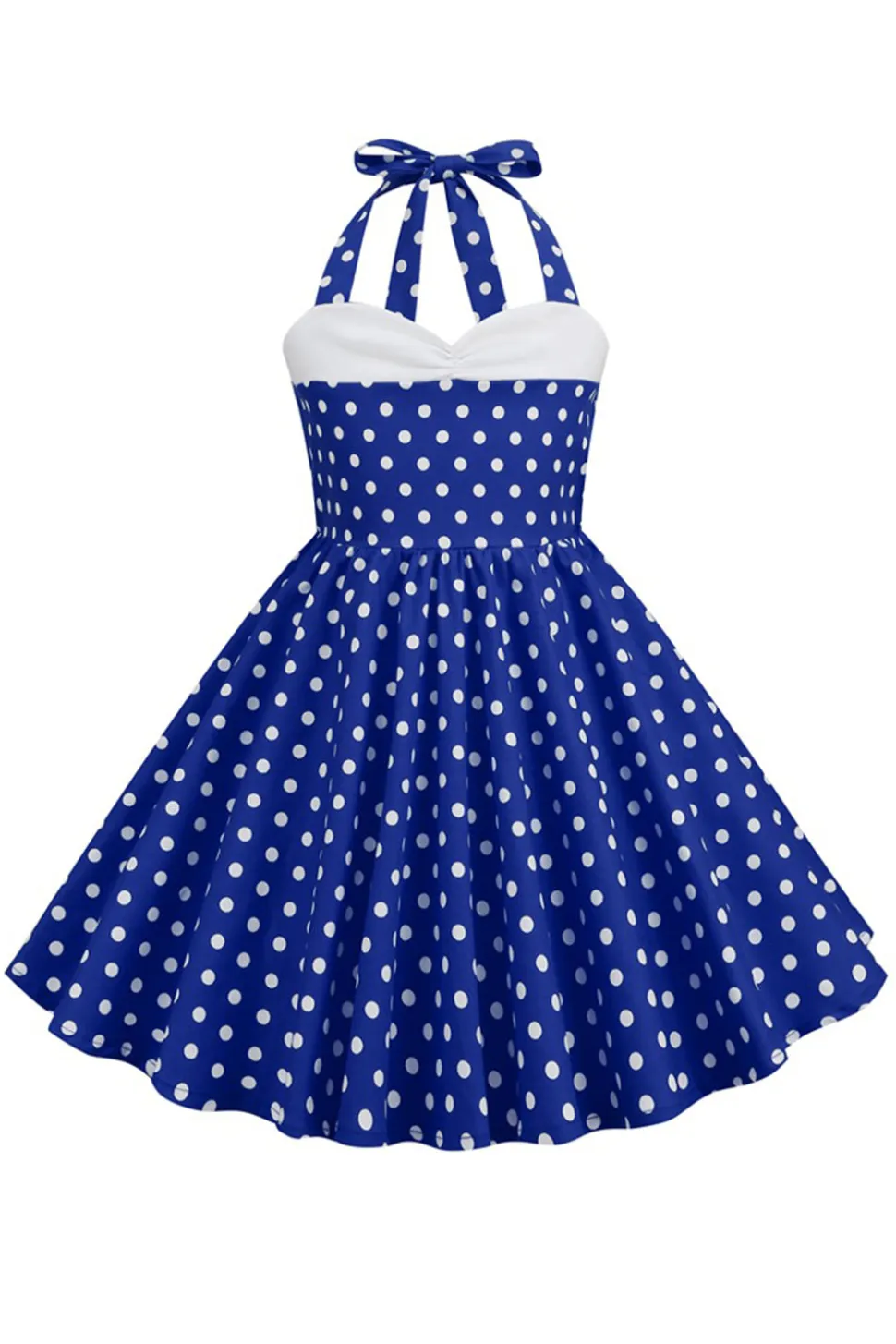 Vermelho Halter Pontos de Polka 1950s Vestido de Menina
