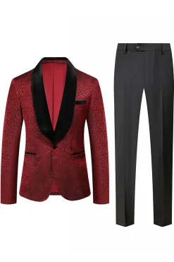 Vermelho Jacquard 2 Peças Homens Prom Ternos