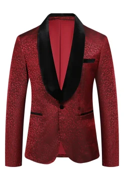 Vermelho Jacquard 2 Peças Homens Prom Ternos