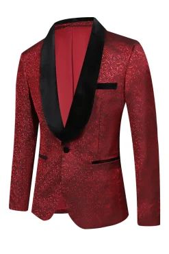 Vermelho Jacquard 2 Peças Homens Prom Ternos