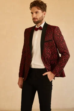Vermelho Lapela Shawl Jacquard Blazer Masculino