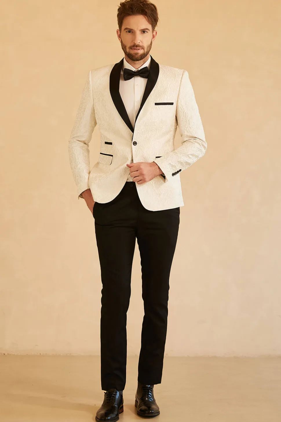 Vermelho Lapela Shawl Jacquard Blazer Masculino