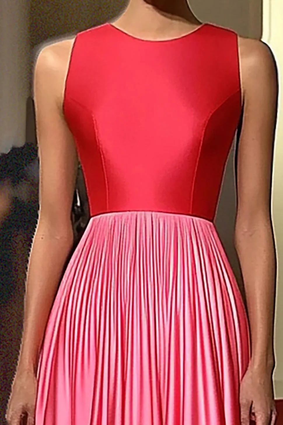Vermelho &rosa uma linha sem mangas cetim longo vestido de gala