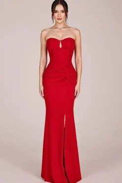 Vermelho Sem Alças Sereia Longo Vestidos Cerimónia com Fenda