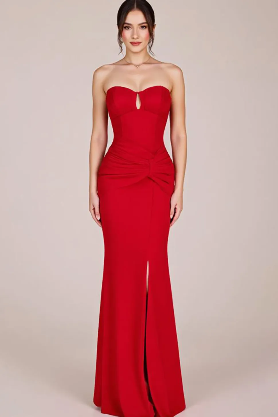 Vermelho Sem Alças Sereia Longo Vestidos Cerimónia com Fenda