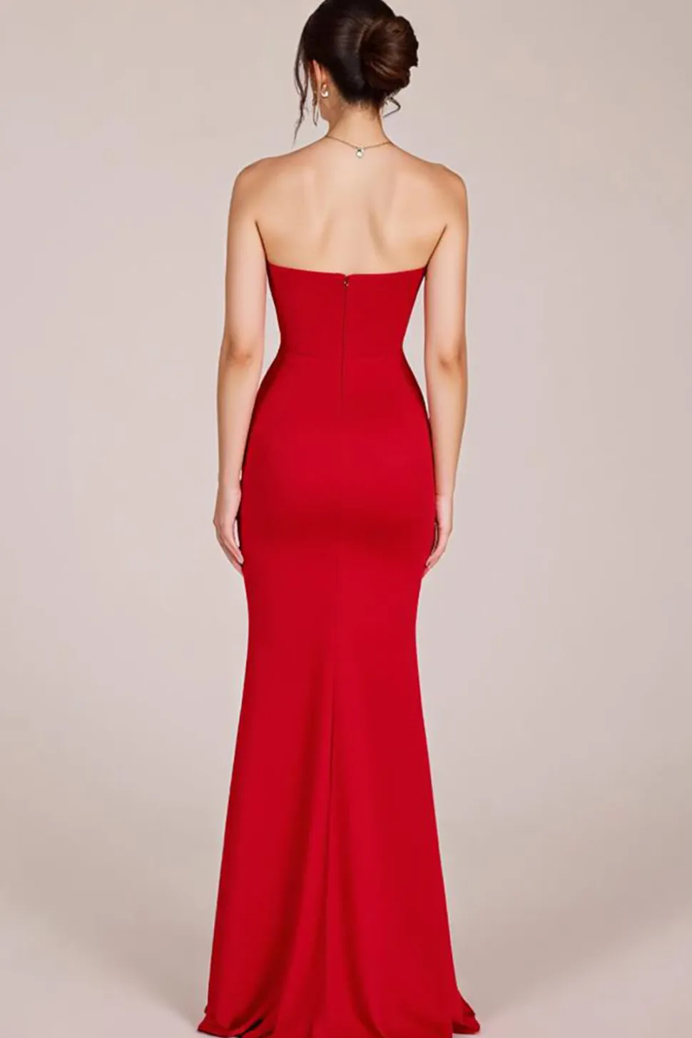 Vermelho Sem Alças Sereia Longo Vestidos Cerimónia com Fenda
