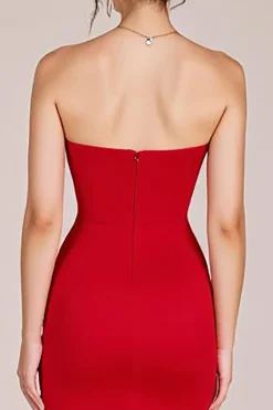 Vermelho Sem Alças Sereia Longo Vestidos Cerimónia com Fenda