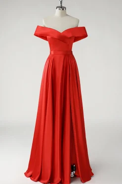 Vermelho Uma linha fora do ombro Ruched Long Prom Dress