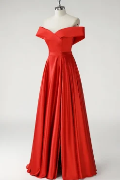 Vermelho Uma linha fora do ombro Ruched Long Prom Dress