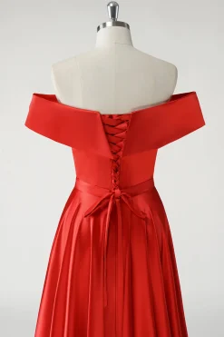 Vermelho Uma linha fora do ombro Ruched Long Prom Dress