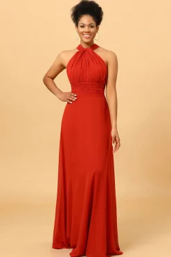 Vermelho Vestido de Dama de Honra Halter