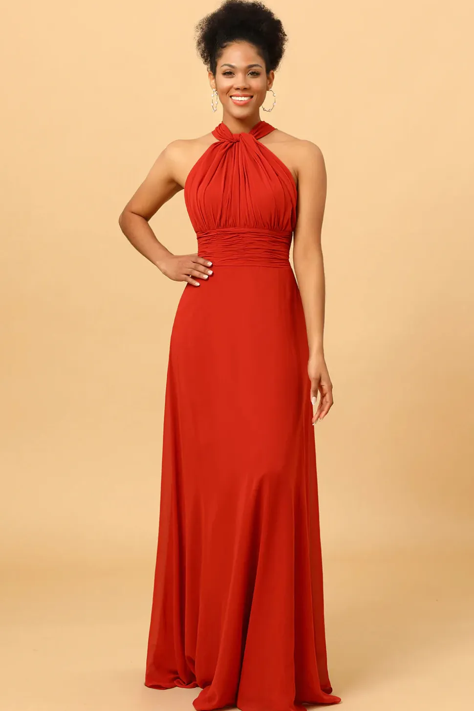Vermelho Vestido de Dama de Honra Halter