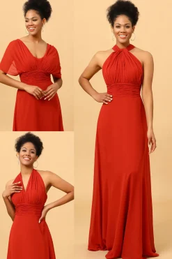 Vermelho Vestido de Dama de Honra Halter