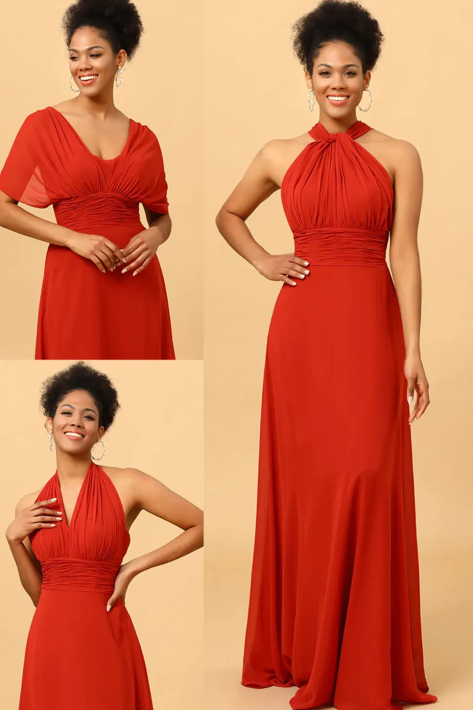 Vermelho Vestido de Dama de Honra Halter
