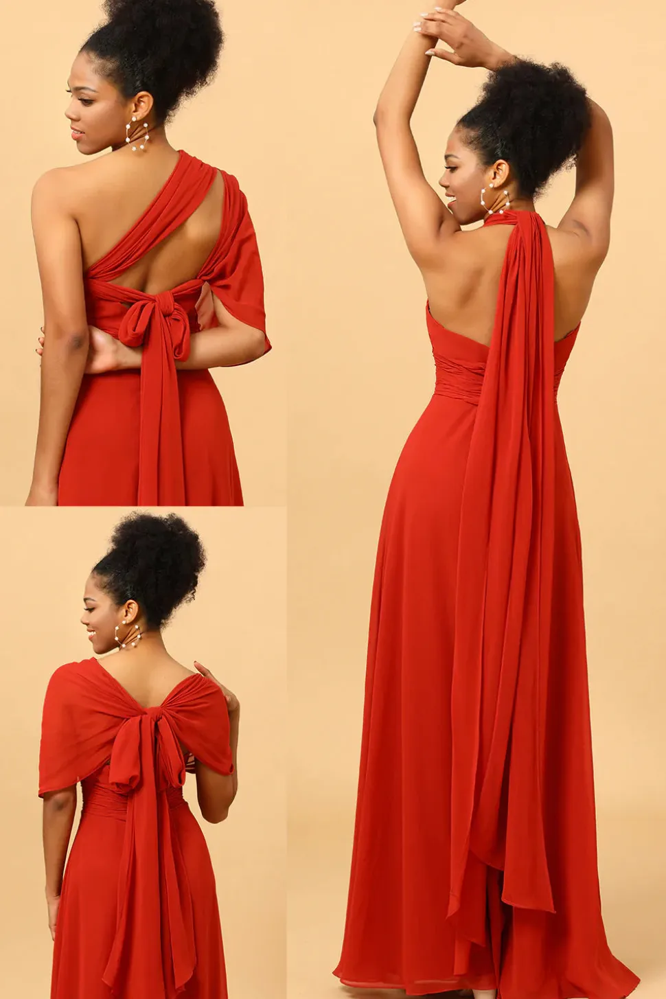 Vermelho Vestido de Dama de Honra Halter