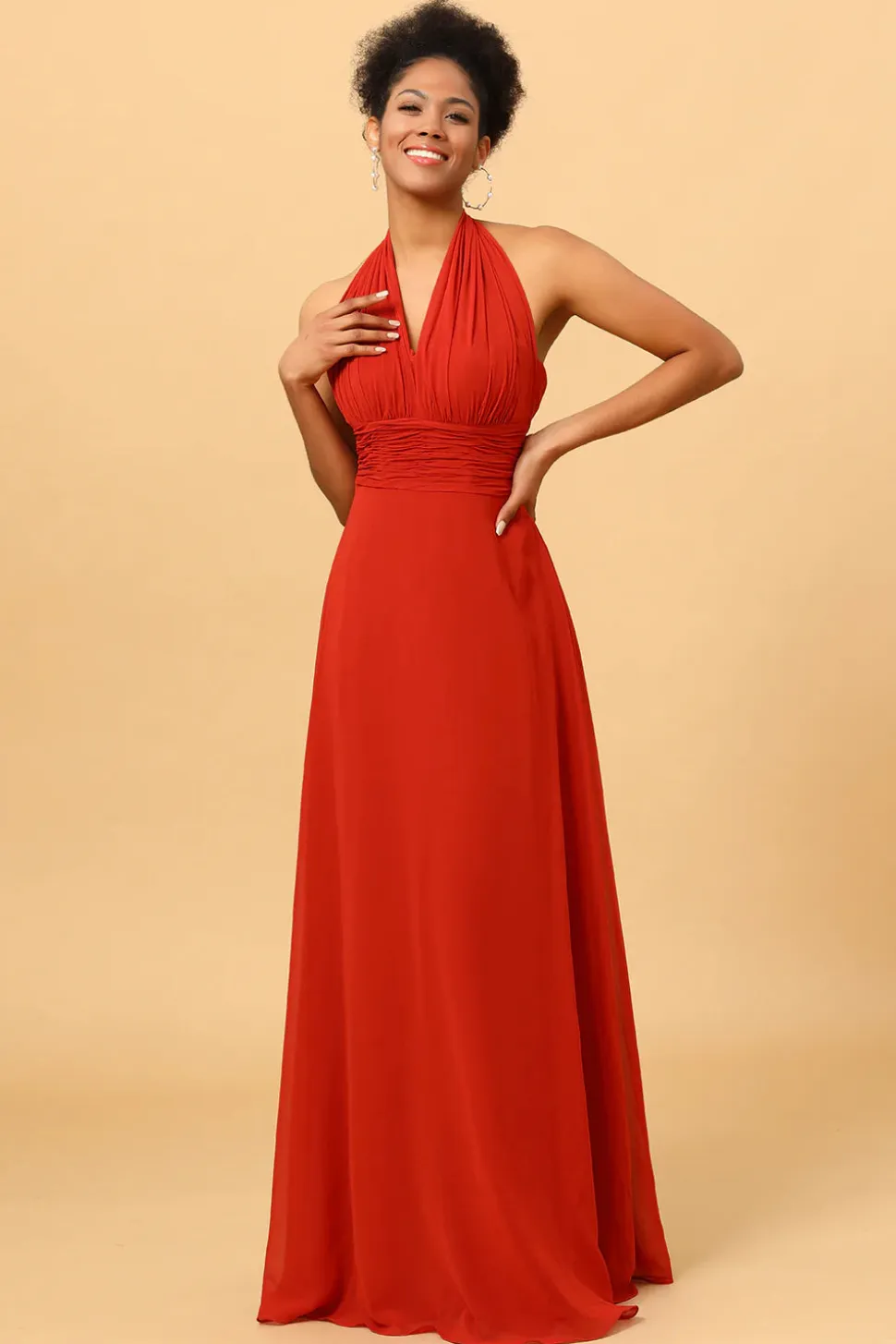 Vermelho Vestido de Dama de Honra Halter