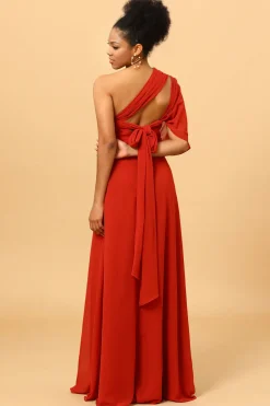Vermelho Vestido de Dama de Honra Halter