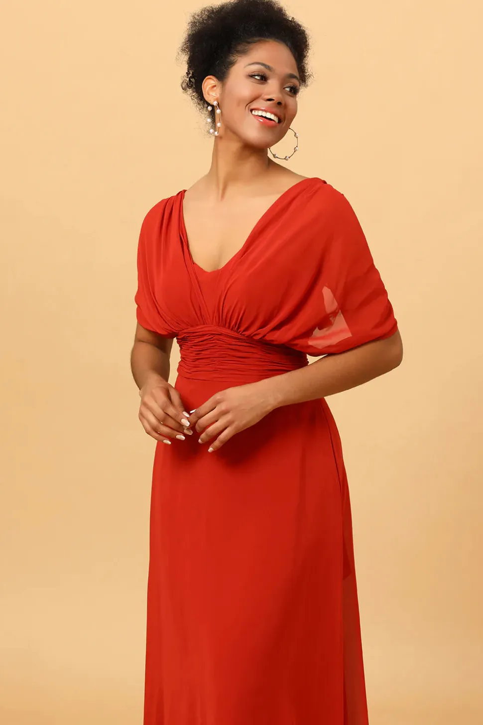 Vermelho Vestido de Dama de Honra Halter
