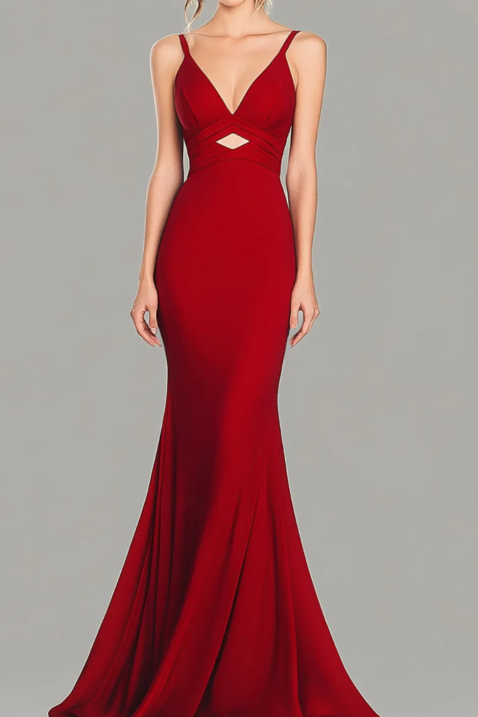 Vermelho V-Neck Cut out Sereia Vestido Formal