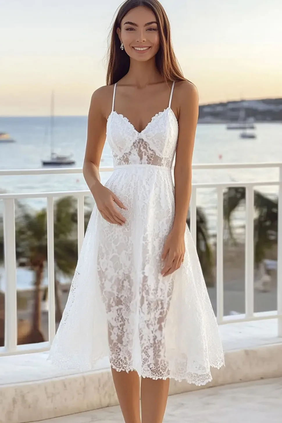 Vestidinho Branco Alças Finas Renda Curto/Mini Linha-A