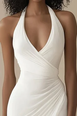 Vestidinho Branco Cabeçada Bodycon Curto/Mini Cetim Ruched