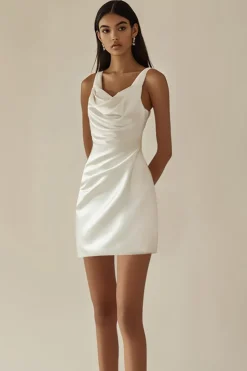 Vestidinho Branco Cetim Curto/Mini Bodycon Sem Mangas