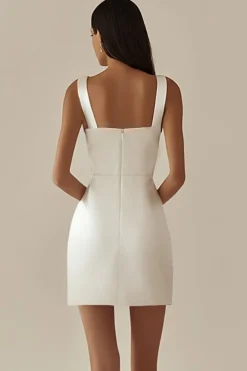 Vestidinho Branco Cetim Curto/Mini Bodycon Sem Mangas