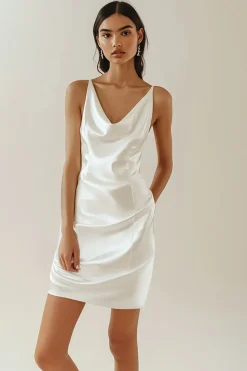 Vestidinho Branco Cetim Curto/Mini Bodycon Decote em V