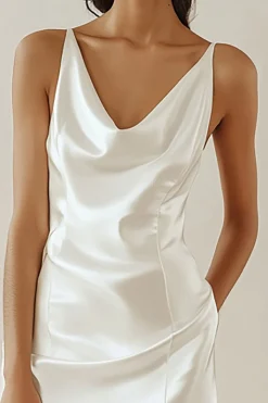 Vestidinho Branco Cetim Curto/Mini Bodycon Decote em V
