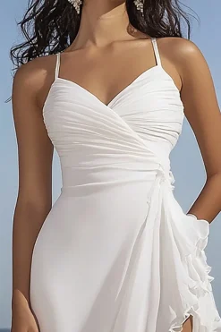 Vestidinho Branco com Fenda Assimétrico Alças Finas