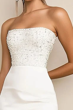 Vestidinho Branco com Lantejoulas Sem Alças Bodycon Curto/Mini Brilhante