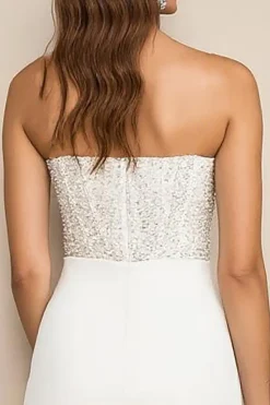 Vestidinho Branco com Lantejoulas Sem Alças Bodycon Curto/Mini Brilhante