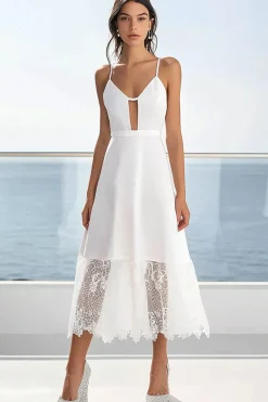 Vestidinho Branco com Renda Alças Finas Midi Linha-A