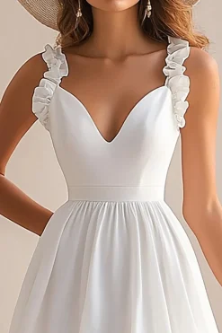 Vestidinho Branco Linha-A Decote em V Curto/Mini